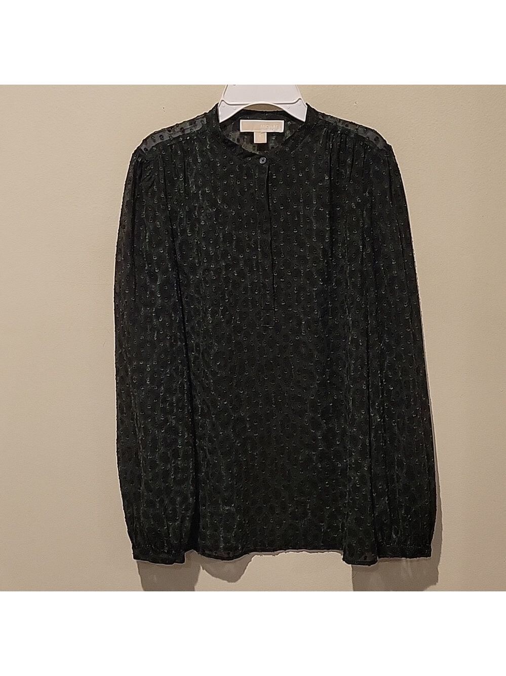 ❤️ MICHAEL MICHAEL KORS LEOPARD PRINT FRENCH DOT SHEER HALF BUTTON BLOUSE/TOP, S